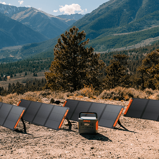 Jackery SolarSaga 200W portable solar panel showing flexible black surface with connectors and protective frame.