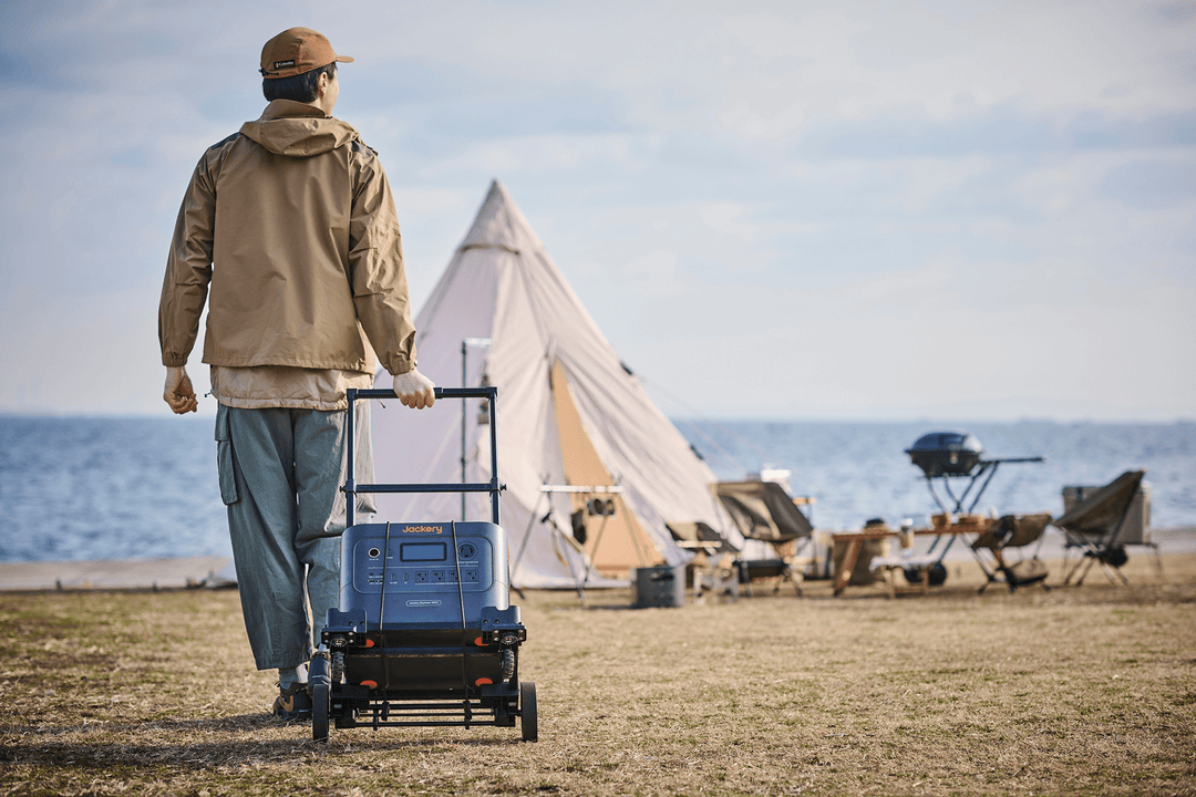 Jackery Power Station Trolley with sturdy handle and wheels, designed for easy transportation of portable power stations.