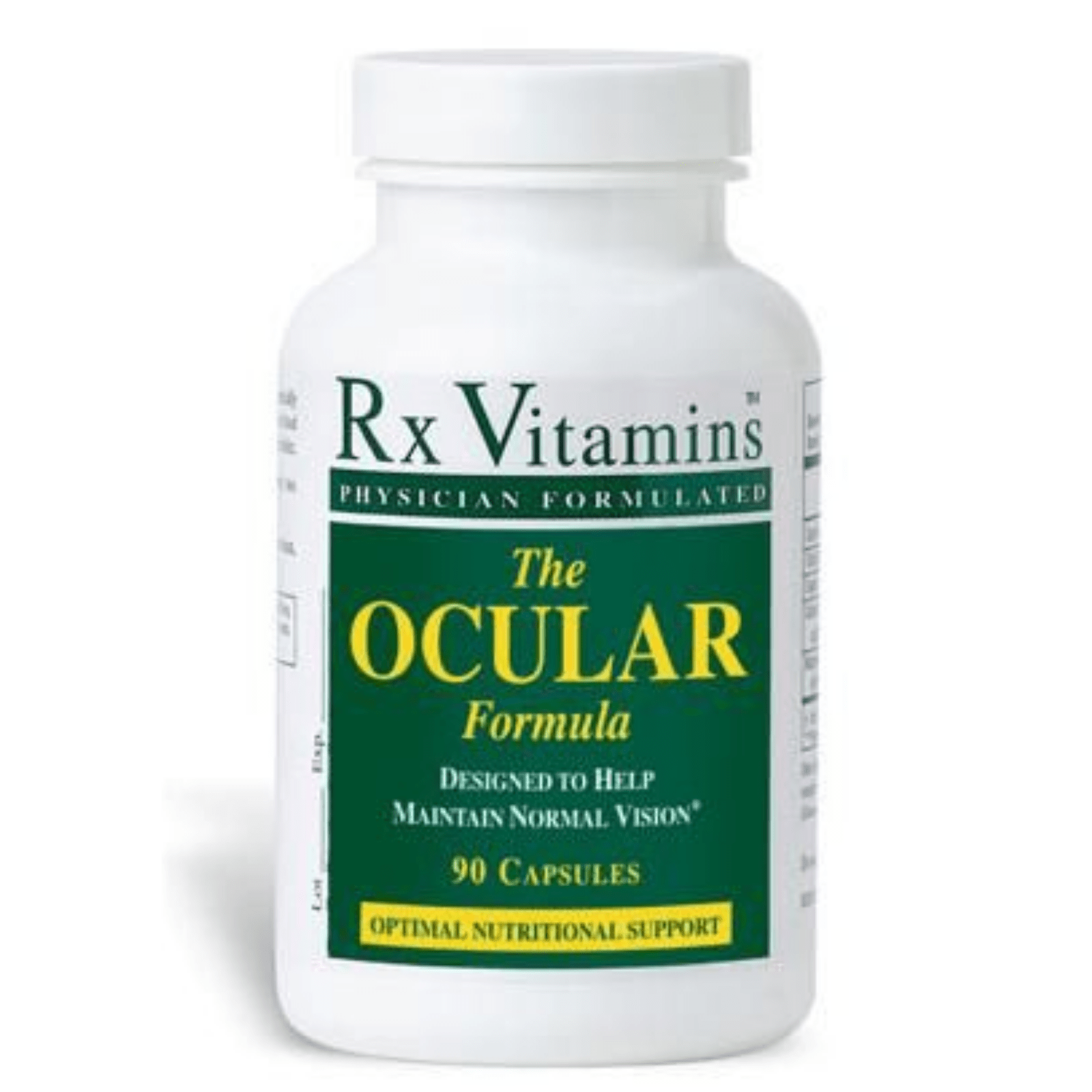MHP Rx Vitamins for Human Ocular Formula 90 capsules for eye health support, featuring supplement bottles with label and capsules.