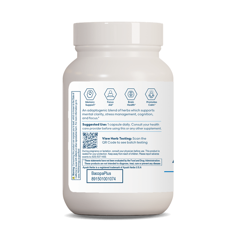 Ayush Herbs Bacopa Plus Brahmi &amp; Gotu Kola 60 Veg Capsules x 500mg - POWER FIT SHOP — Powering Preparedness, Health &amp; Home