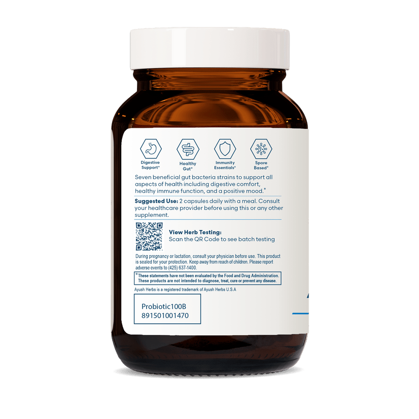 Ayush Herbs Probiotic 100B Support Healthy Immune System 60 Veg Caps - POWER FIT SHOP — Powering Preparedness, Health &amp; Home