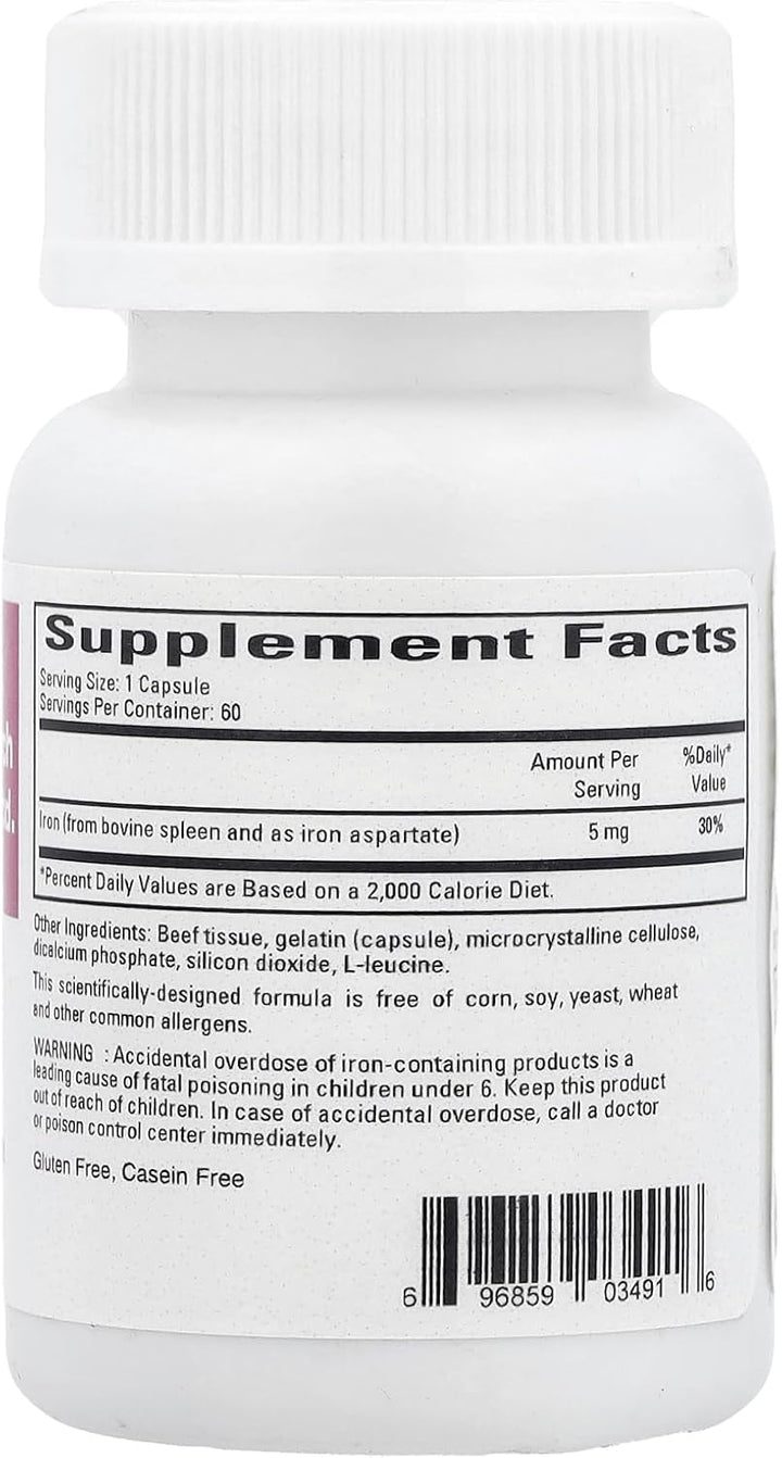 MHP Cardiovascular Research Ferritin Bioavailable Iron 5 mg dietary supplement capsules, 60-count bottle with supplement packaging.