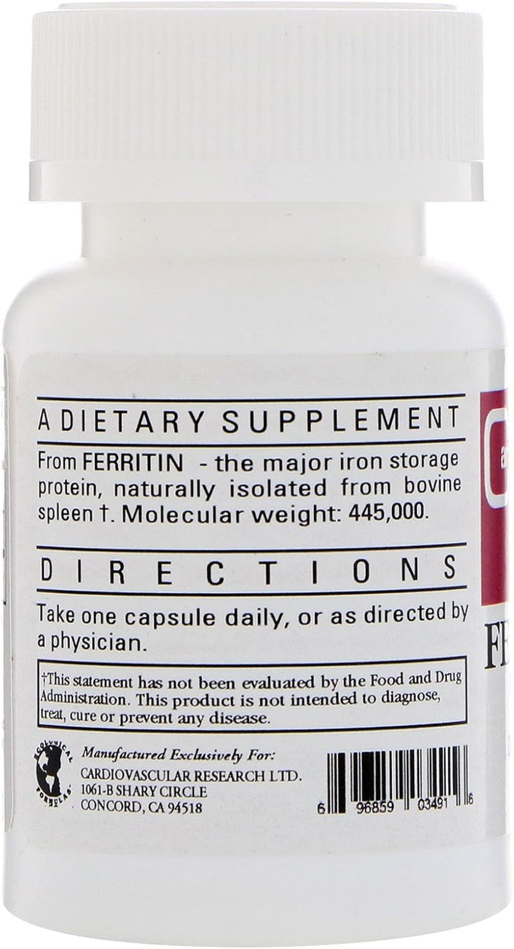 MHP Cardiovascular Research Ferritin bioavailable iron 5 mg dietary supplement, 60 capsules, natural iron support for healthy blood.