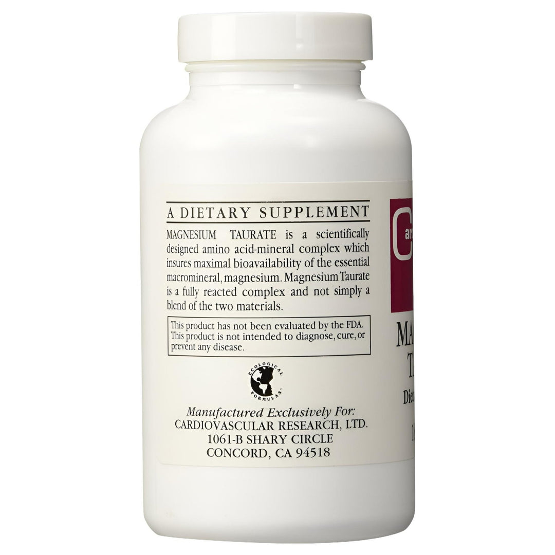 MHP Cardiovascular Research Magnesium Taurate dietary supplement bottle with 60 vegetarian capsules on a white background.