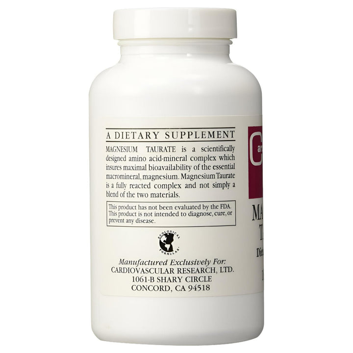 MHP Cardiovascular Research Magnesium Taurate dietary supplement bottle with 60 vegetarian capsules on a white background.