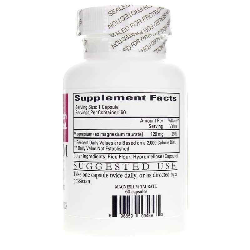 MHP Cardiovascular Research Magnesium Taurate dietary supplement capsules in a clear bottle, designed for heart and muscle support.