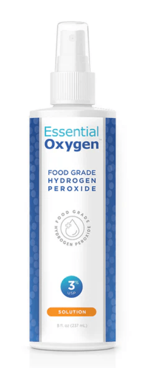 MHP Essential Oxygen Food Grade Hydrogen Peroxide Spray 8oz dietary supplement for cleansing and oral hygiene.