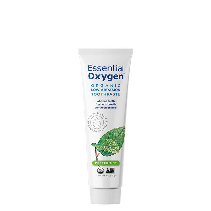 Organic low abrasion toothpaste by MHP with Essential Oxygen, 4 oz, designed for fresh breath and gentle cleaning.