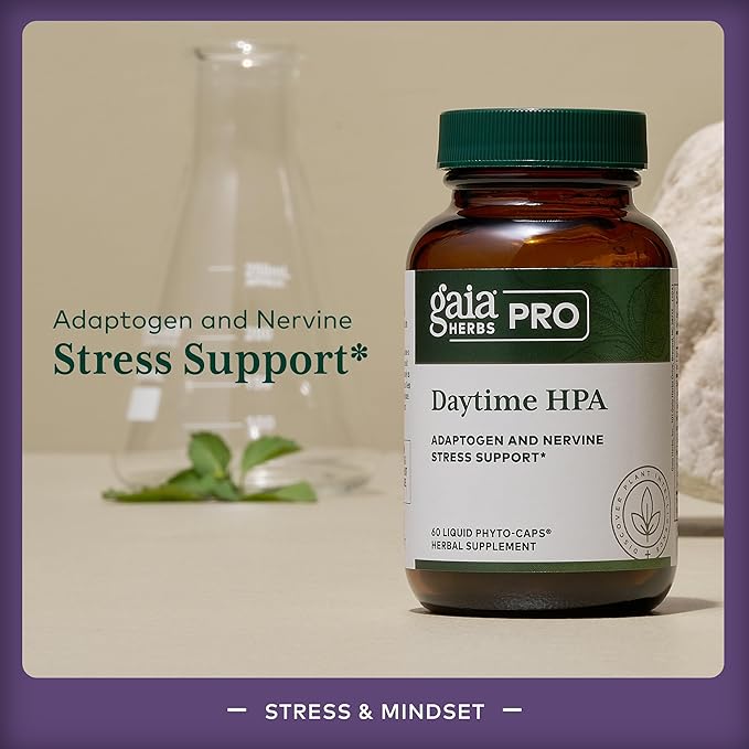 MHP Gaia Herbs Daytime HPA herbal supplement with Rhodiola and Ashwagandha capsules, dietary supplement for energy and stress support
