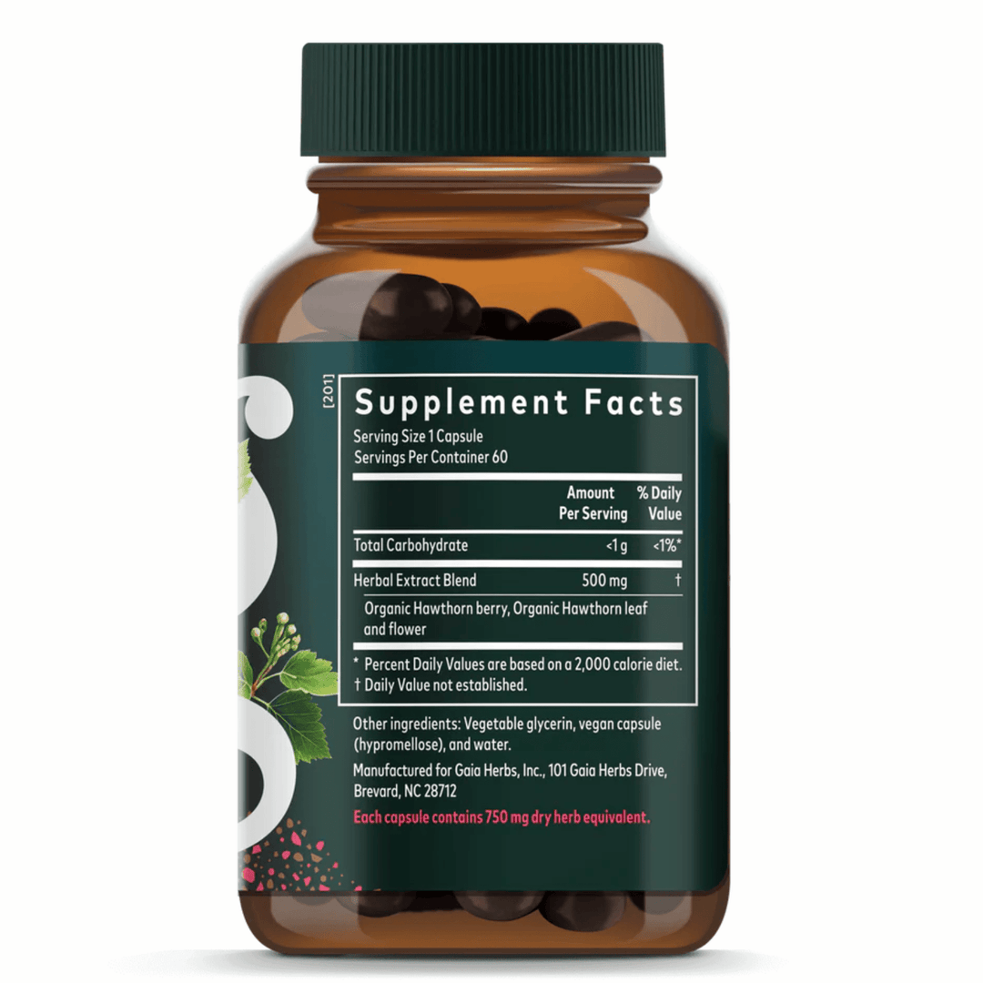 Gaia Herbs Hawthorn dietary supplement in 60 caps for cardiovascular and heart health support, from MHP.