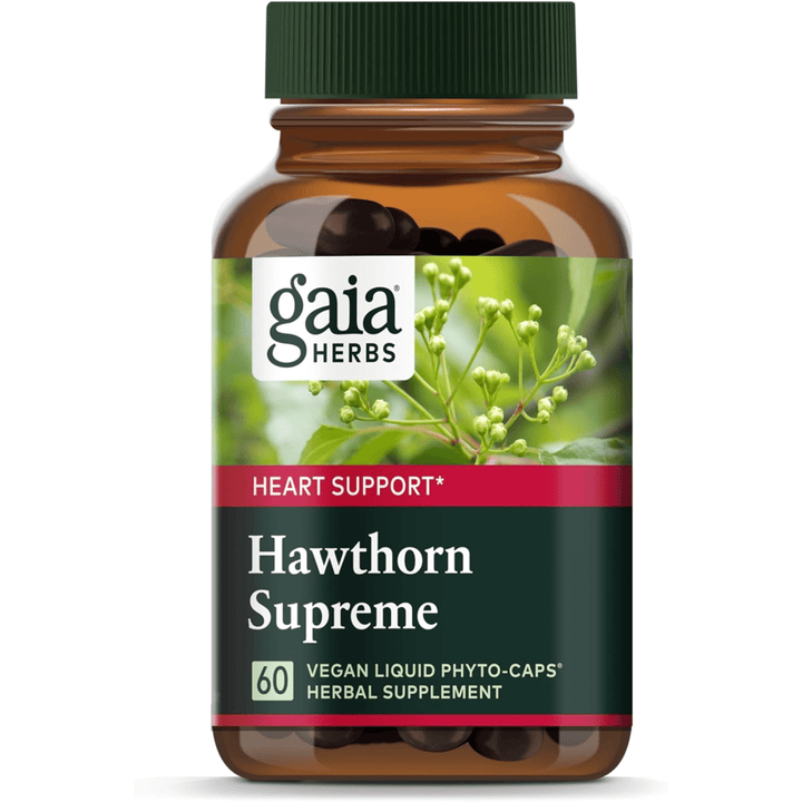 MHP Gaia Herbs Hawthorn dietary supplement capsules for cardiovascular and heart health support, 60 softgels.