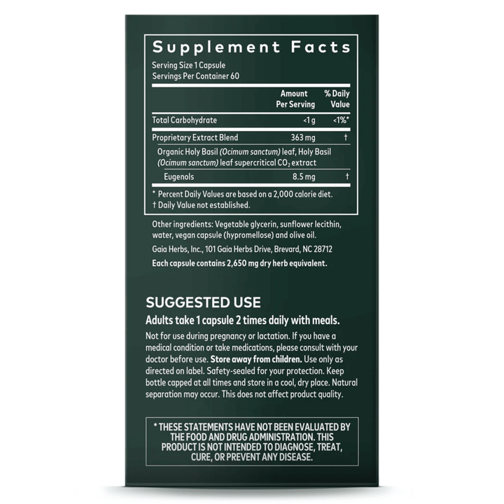 Gaia Herbs Holy Basil Herbal Supplement for General Wellness 60 Caps - POWER FIT SHOP — Powering Preparedness, Health &amp; Home