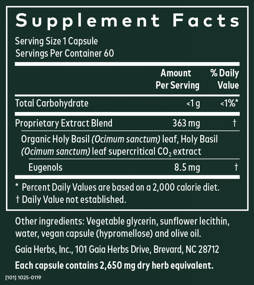 Gaia Herbs Holy Basil Herbal Supplement for General Wellness 60 Caps - POWER FIT SHOP — Powering Preparedness, Health & Home