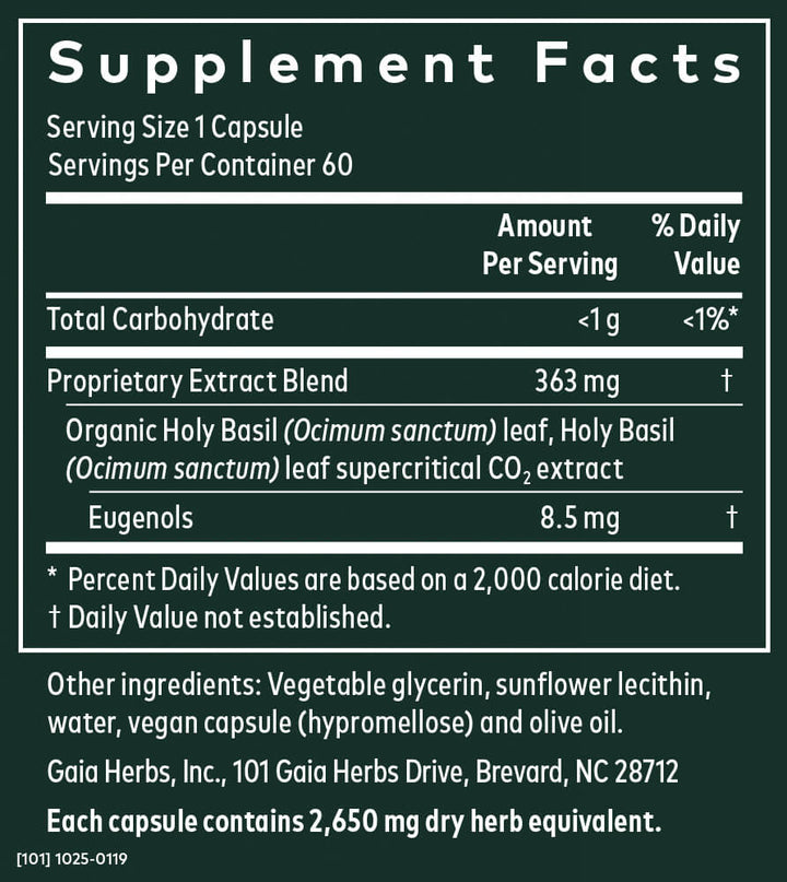 Gaia Herbs Holy Basil Herbal Supplement for General Wellness 60 Caps - POWER FIT SHOP — Powering Preparedness, Health &amp; Home