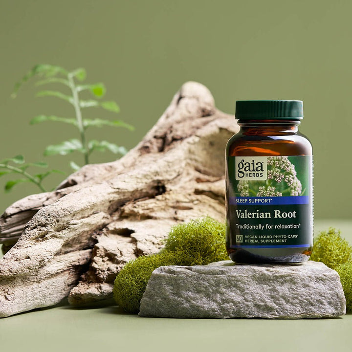 MHP Gaia Herbs Pro Valerian dietary supplement bottles with 60 liquid phyto caps and research use only label.