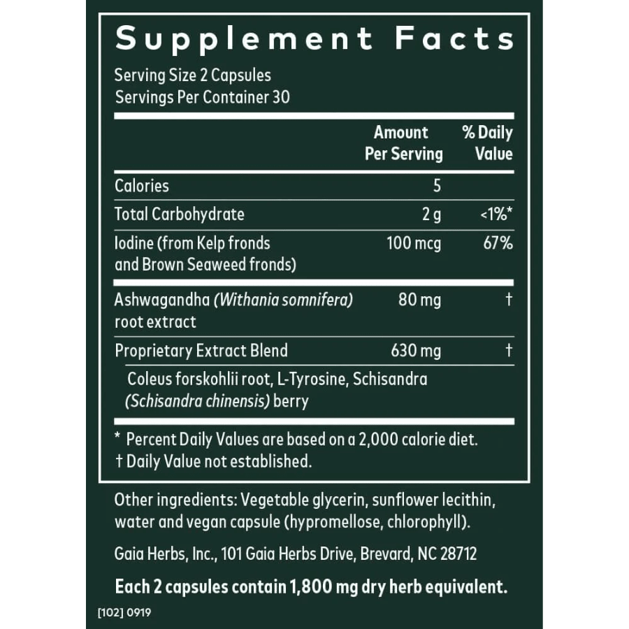 Gaia Herbs Thyroid Herbal & Nutritional Supplement with Ashwagandha 60 Caps - POWER FIT SHOP — Powering Preparedness, Health & Home