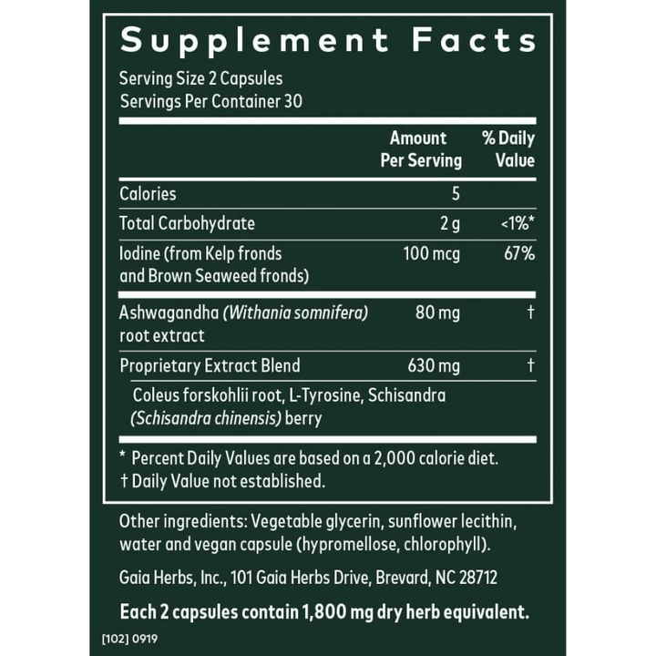Gaia Herbs Thyroid Herbal &amp; Nutritional Supplement with Ashwagandha 60 Caps - POWER FIT SHOP — Powering Preparedness, Health &amp; Home