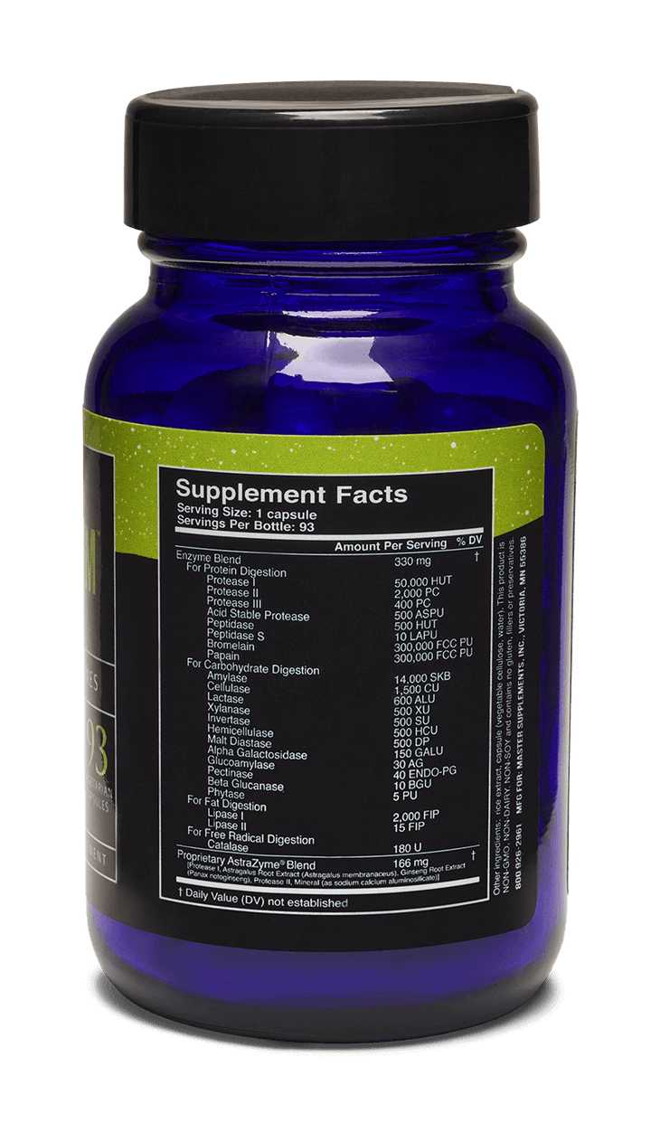 MHP Master Supplements US Enzymes DIGESTXYM dietary supplement bottle with 93 capsules for digestive enzyme support.