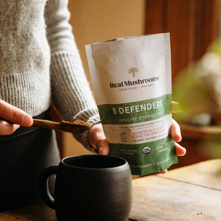 Real Mushrooms 5 Defenders Organic Mushroom Extract 45g Immune Support - POWER FIT SHOP — Powering Preparedness, Health &amp; Home