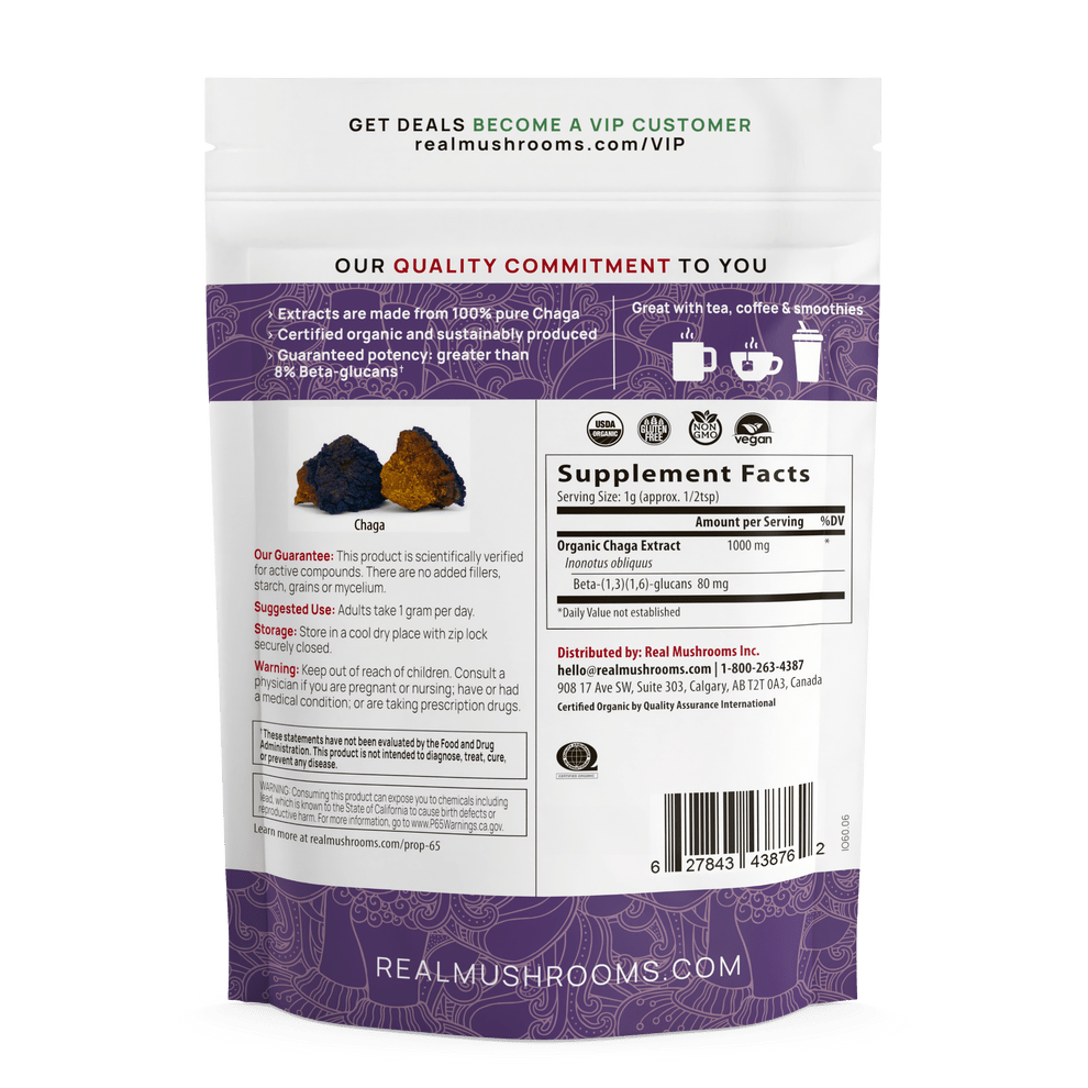 Real Mushrooms Chaga Extract Powder 60 G Immune Support Gluten Free - POWER FIT SHOP — Powering Preparedness, Health &amp; Home