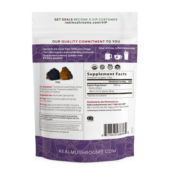 Real Mushrooms Chaga Extract Powder 60 G Immune Support Gluten Free - POWER FIT SHOP — Powering Preparedness, Health &amp; Home