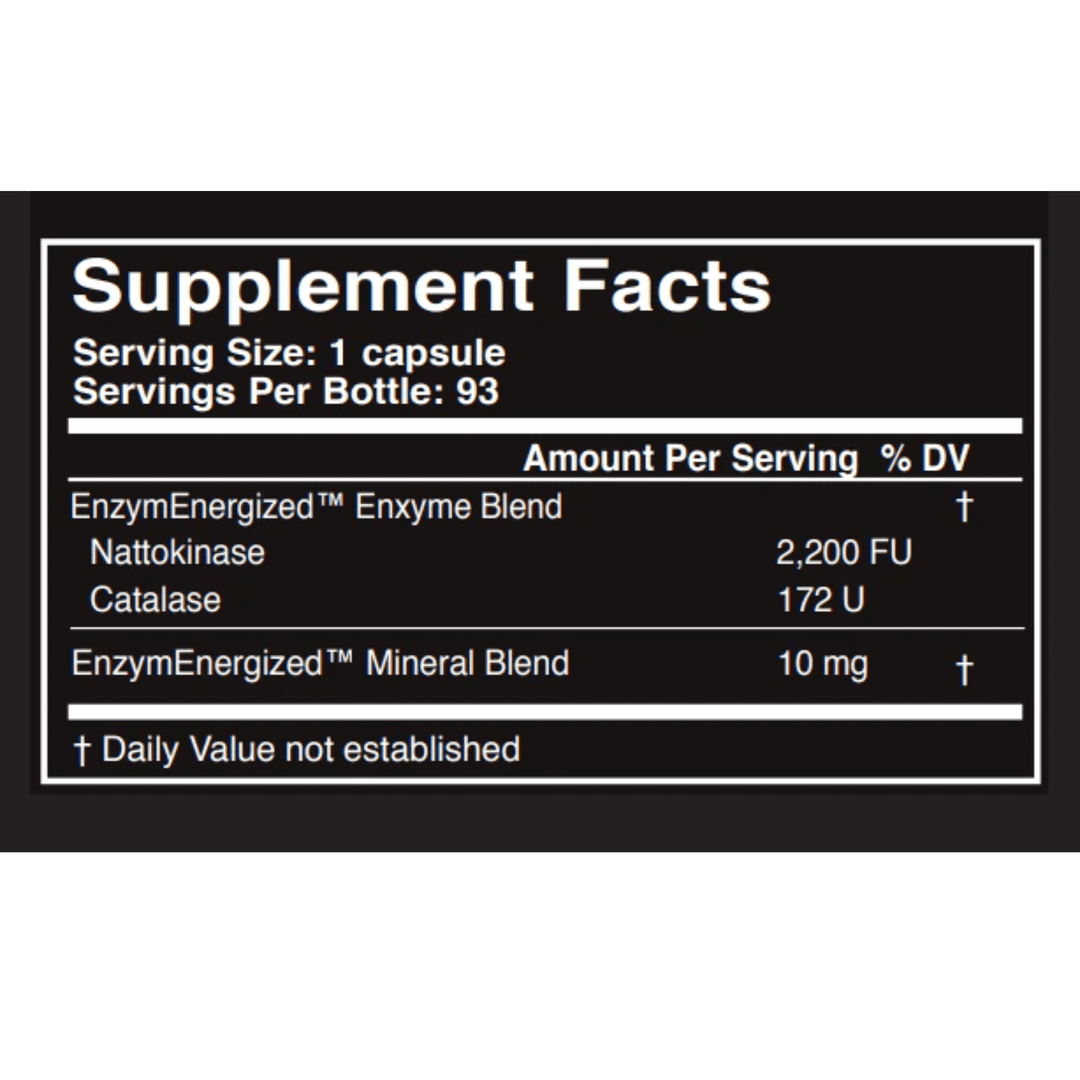 MHP Master Supplements US Enzymes NATTOXYM 93 capsules enzyme supplement with nattokinase blend, shown in a clear bottle.