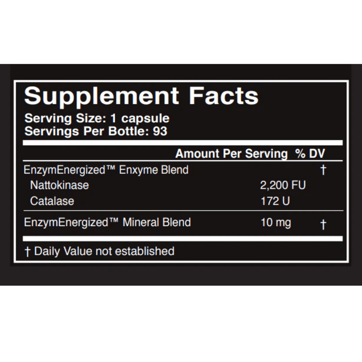 MHP Master Supplements US Enzymes NATTOXYM 93 capsules enzyme supplement with nattokinase blend, shown in a clear bottle.