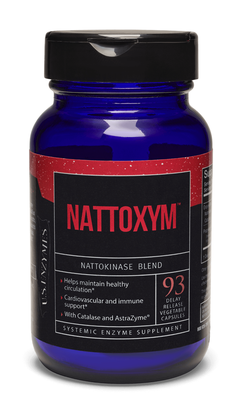 Master Supplements US Enzymes NATTOXYM nattokinase blend in 93 capsules, enzyme supplement by MHP with natural nattokinase ingredients.