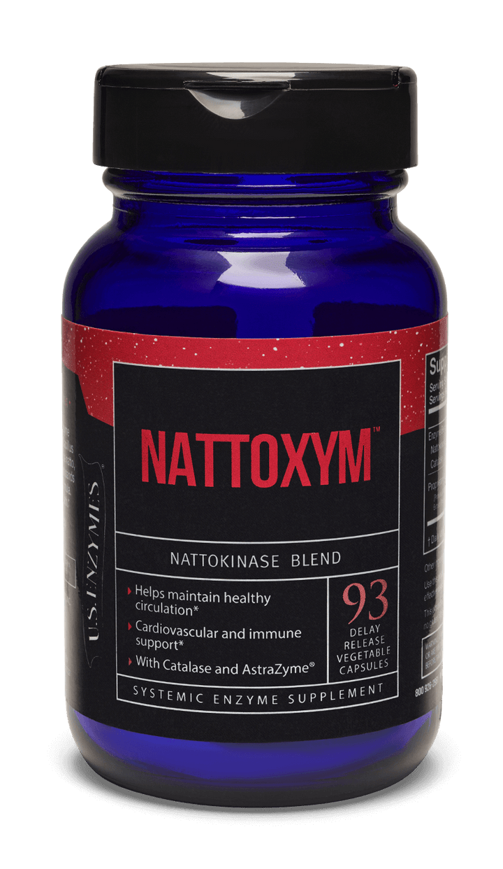 Master Supplements US Enzymes NATTOXYM nattokinase blend in 93 capsules, enzyme supplement by MHP with natural nattokinase ingredients.