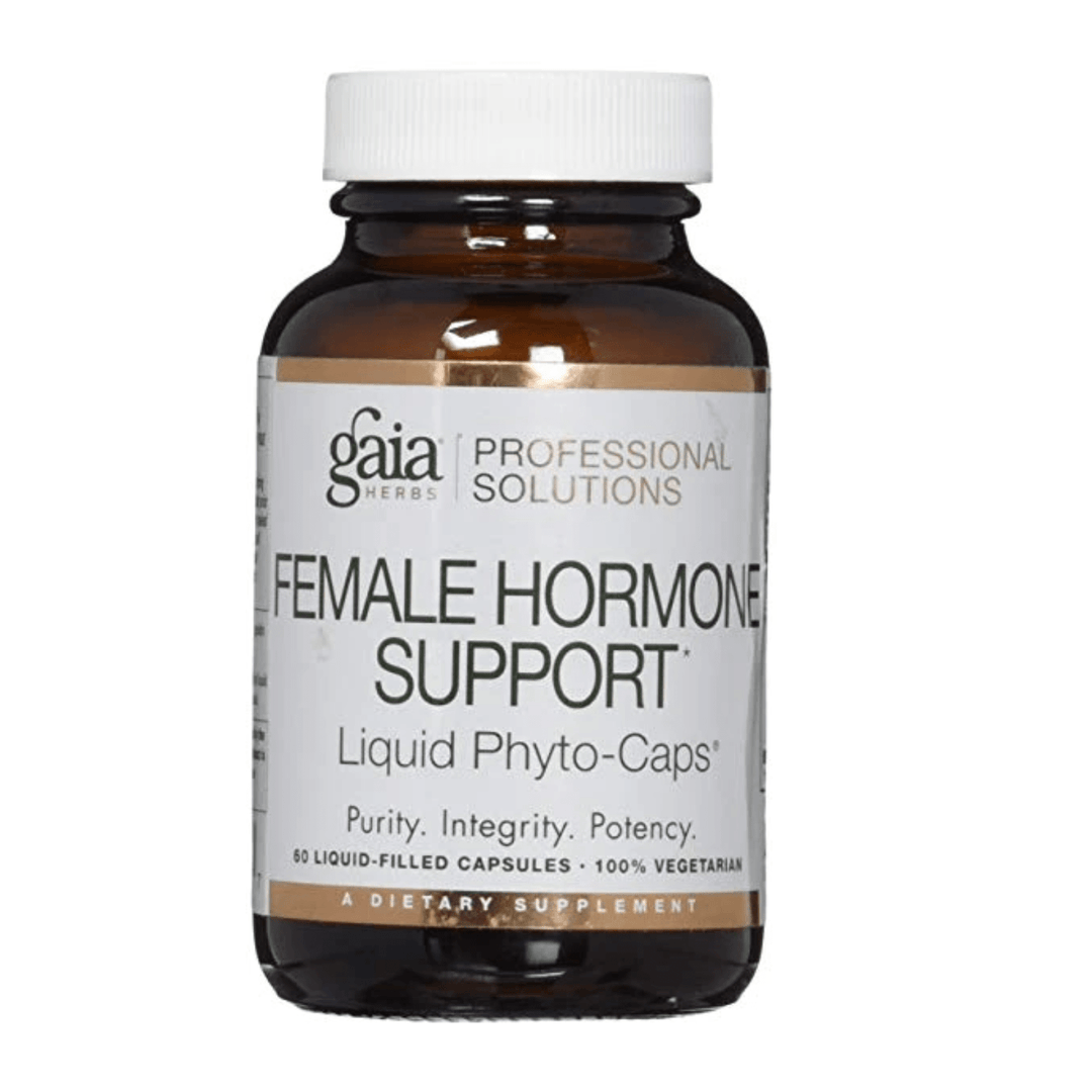 MHP Gaia Herbs Female Support Formula with Vitex and Black Cohosh in 60 liquid PhytoCaps for hormone support.