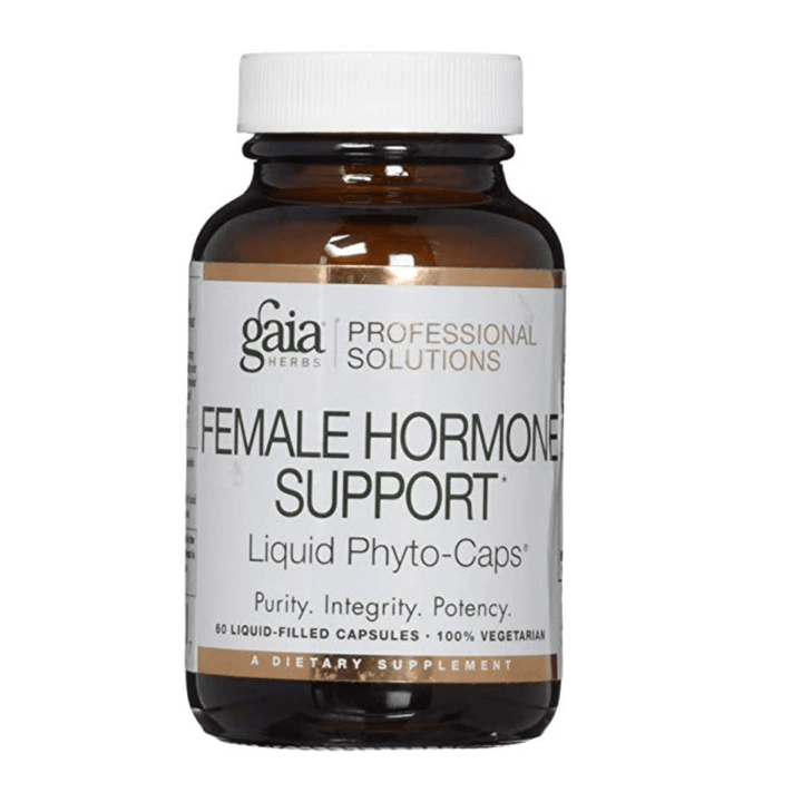 MHP Gaia Herbs Female Support Formula with Vitex and Black Cohosh in 60 liquid PhytoCaps for hormone support.