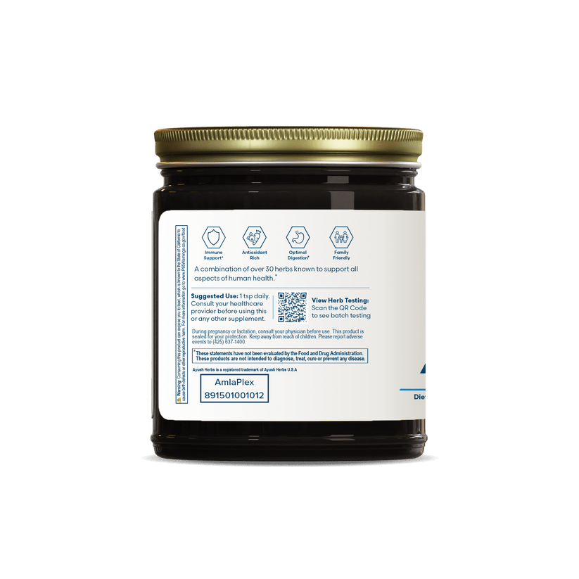 MHP Ayush Herbs Amla Plex immune support supplement powder in a 360g container, featuring natural herbal immune boosting ingredients.