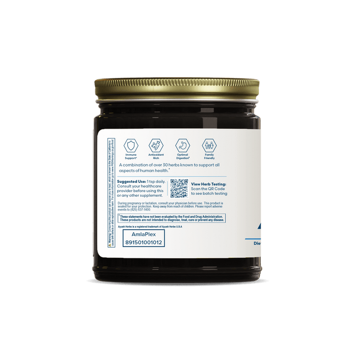MHP Ayush Herbs Amla Plex immune support supplement powder in a 360g container, featuring natural herbal immune boosting ingredients.