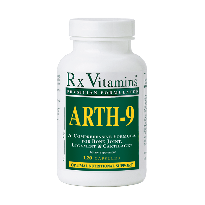 MHP Rx Vitamins for Human Arth 9 Joint Support capsules featuring glucosamine sulfate for healthy joint function and mobility.