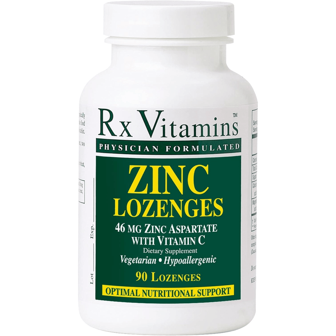 MHP Rx Vitamins Zinc Lozenges with 46 MG Zinc Aspartate and Vitamin C, 90 lozenges in a flavorful, natural-appearing package