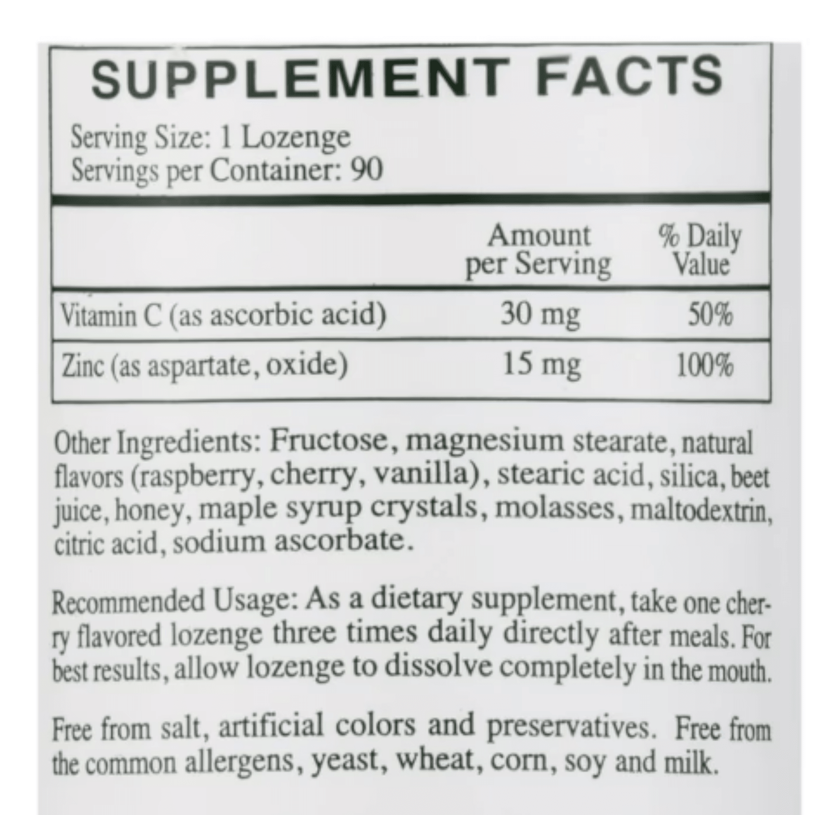 MHP Rx Vitamins Zinc Lozenges with 46 mg zinc aspartate and vitamin C, 90 lozenges in a natural presentation.