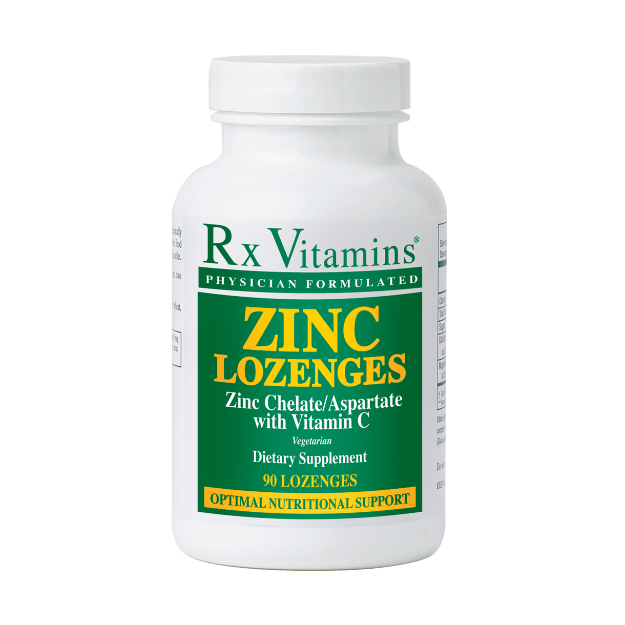 MHP Rx Vitamins Zinc Lozenges with 46 MG Zinc Aspartate and Vitamin C, 90 lozenges in a bottle.