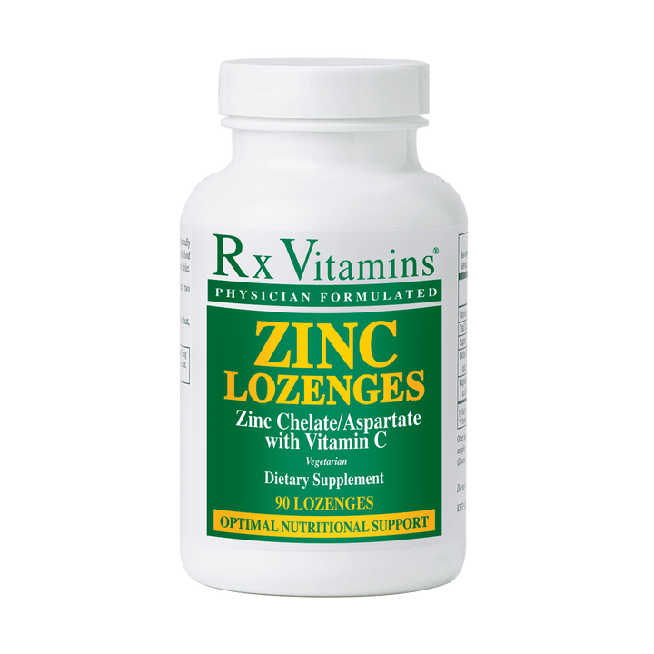 MHP Rx Vitamins Zinc Lozenges with 46 MG Zinc Aspartate and Vitamin C, 90 lozenges in a bottle.