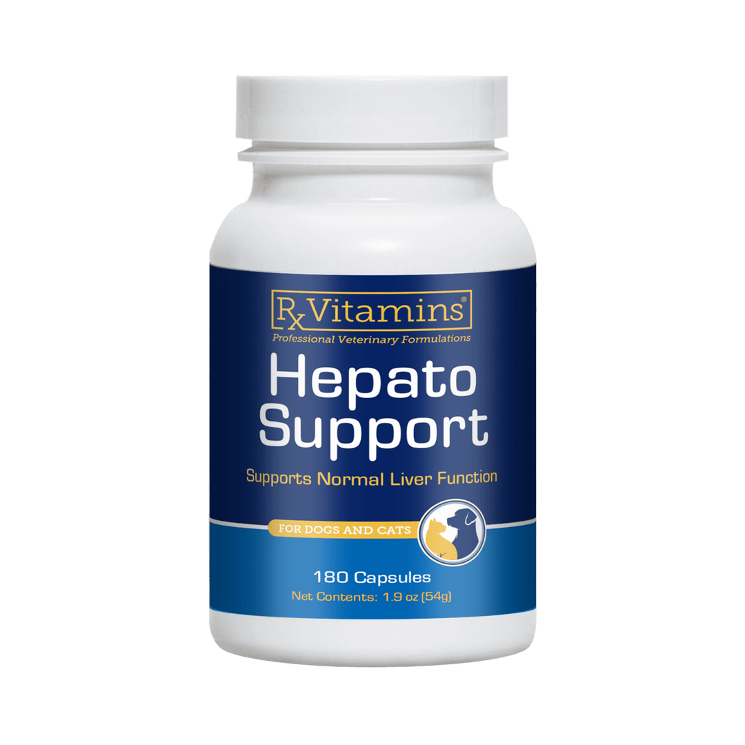 MHP Rx Vitamins for Pets Hepato Support bottle with 180 capsules, designed to support liver function in pets.