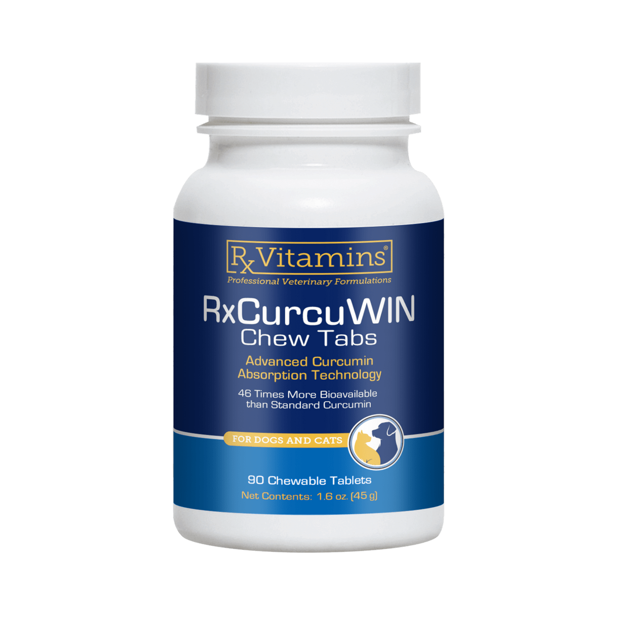 Rx Vitamins For Pets Rx CurcuWIN 90 Chewable Tablets for Dogs and Cats for wellness support.