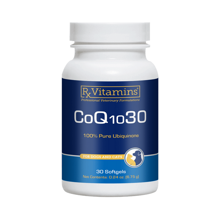 MHP Rx Vitamins CoQ10 supplement for dogs and cats in a bottle of 30 capsules, pet vitamins and supplements for energy support