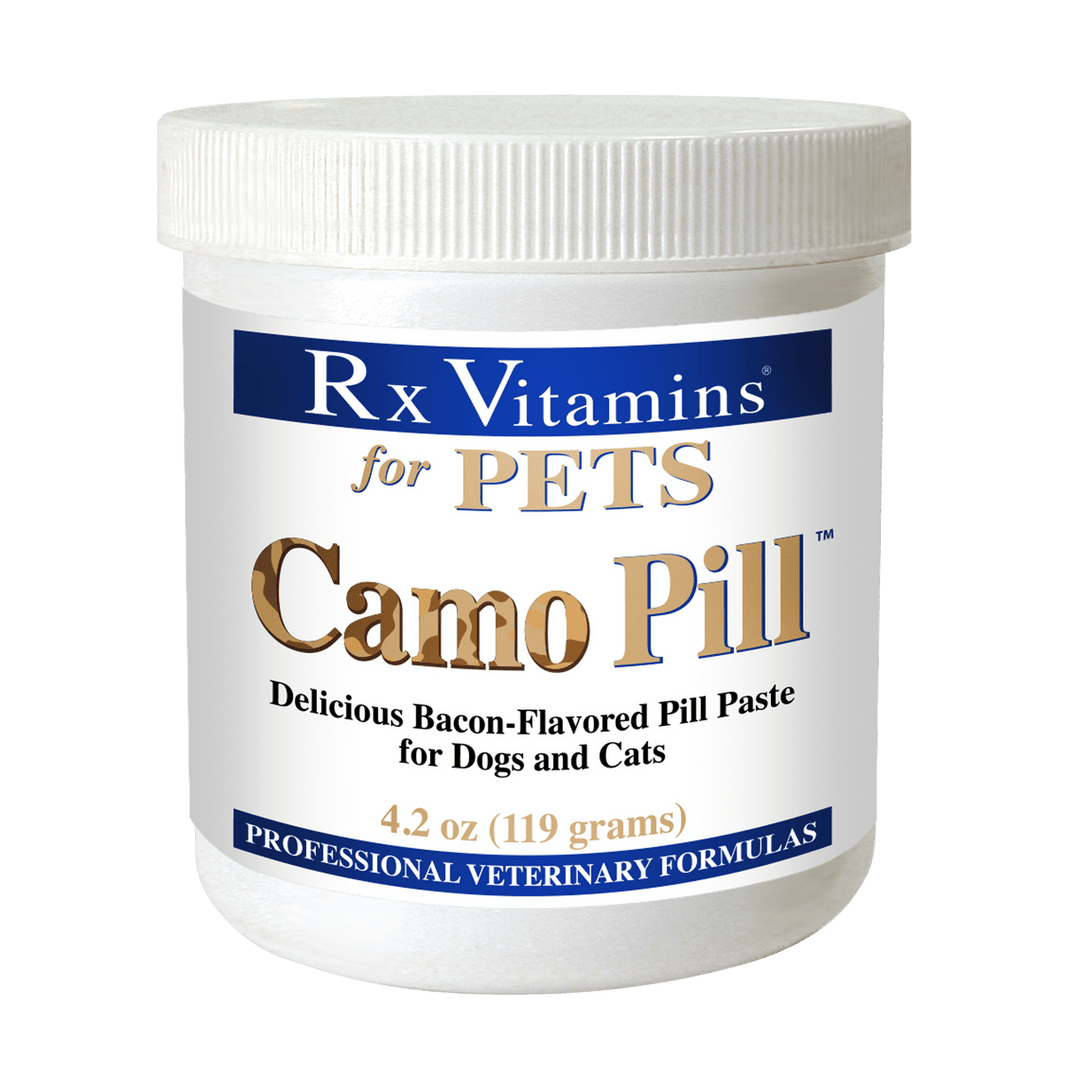 MHP Rx Vitamins for Pets Camo Pill Paste in 4.2 oz bacon flavor, pet supplement with vitamin paste for pets.