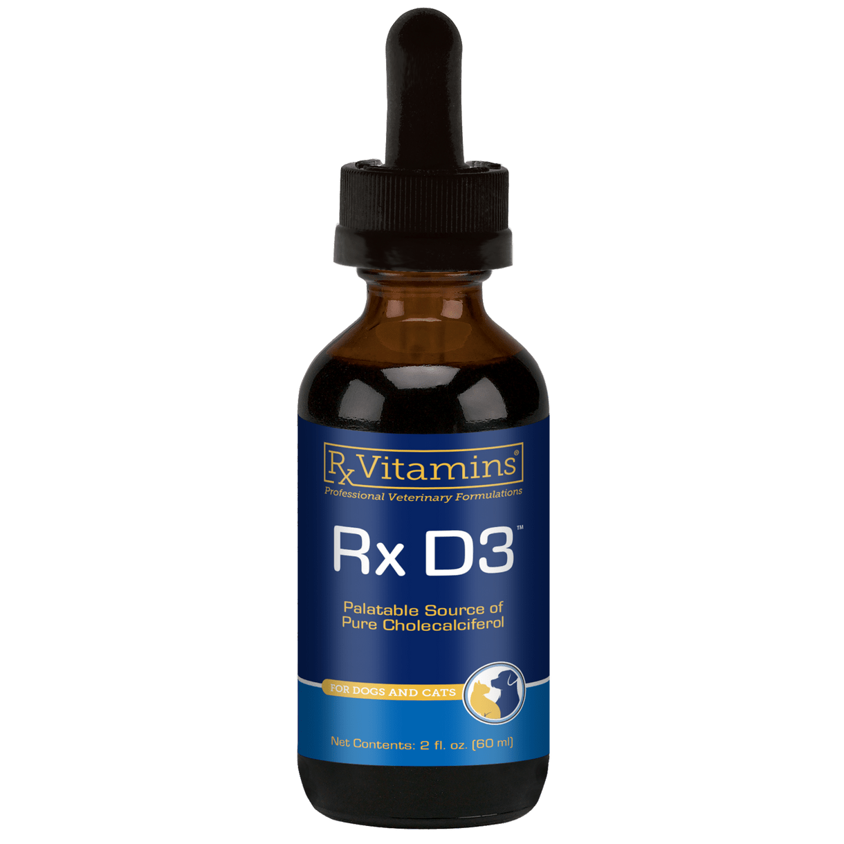 Rx Vitamins For Pets D3 Liquid 2 OZ Supplement with Olive Oil For Dogs and Cats bottle with dropper