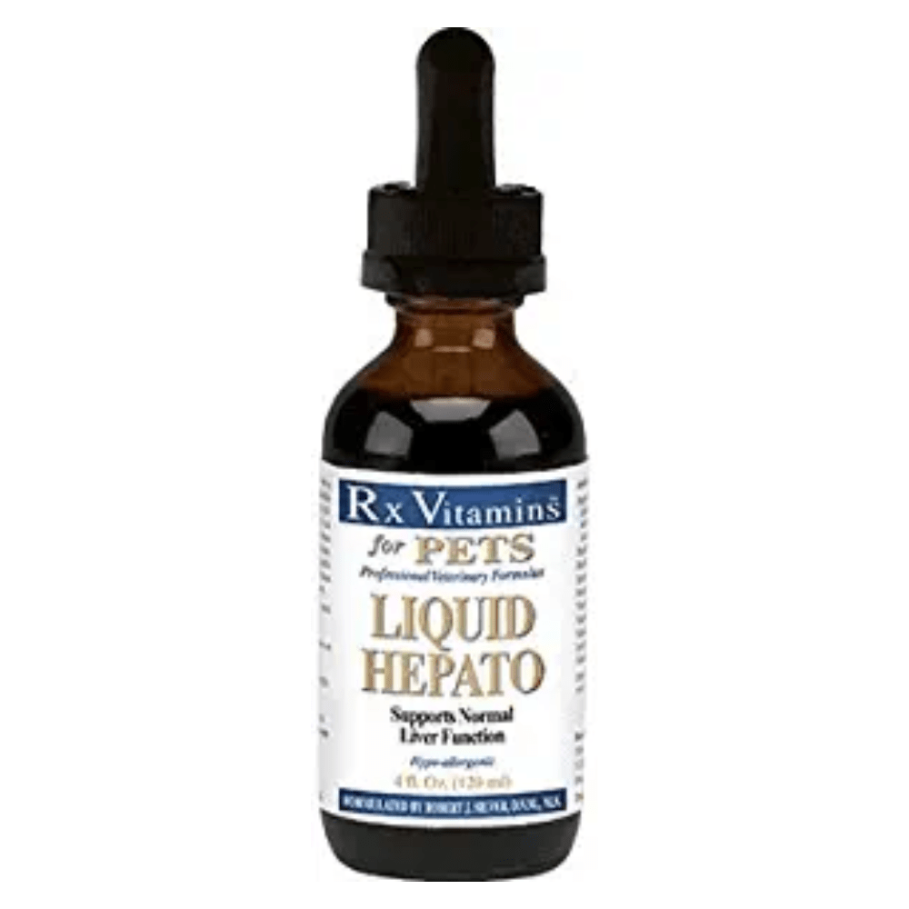 Rx Vitamins For Pets Hepato Liquid in bacon flavor, liver support supplement for pets, 4 oz bottle by MHP.