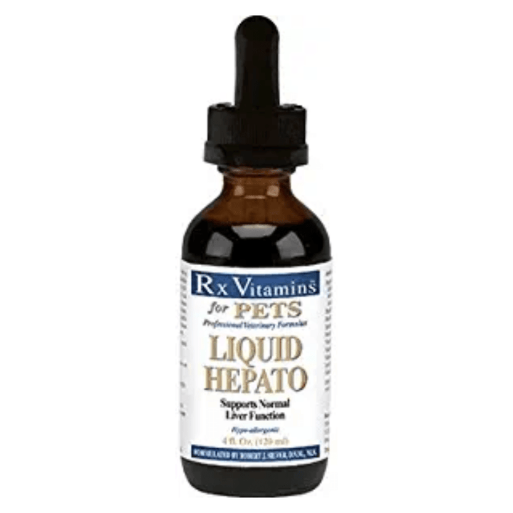 Rx Vitamins For Pets Hepato Liquid in bacon flavor, liver support supplement for pets, 4 oz bottle by MHP.