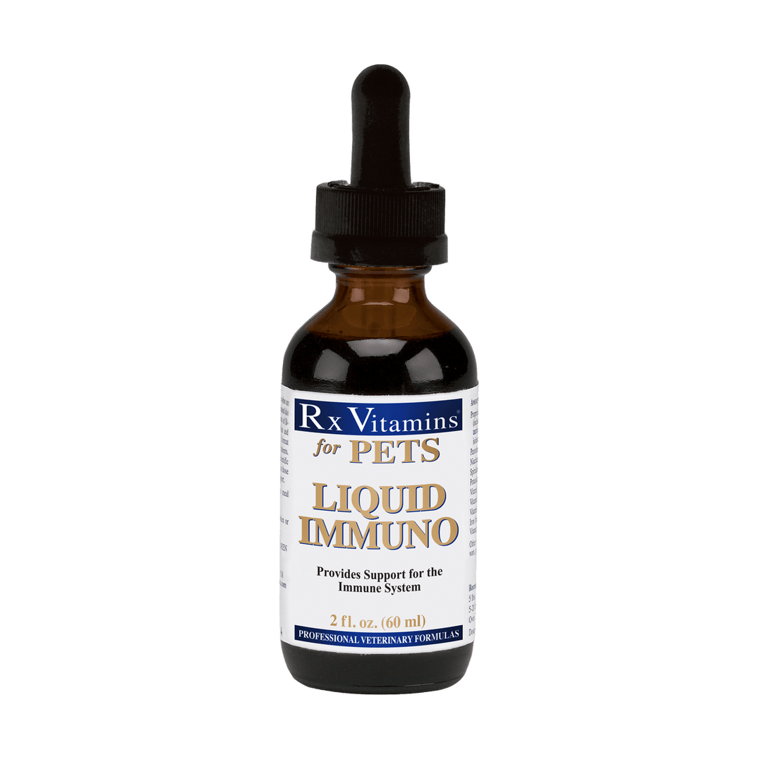 MHP Rx Vitamins for Pets Liquid Immuno Original 2 oz pet supplement in natural solution, supporting pet immune health.