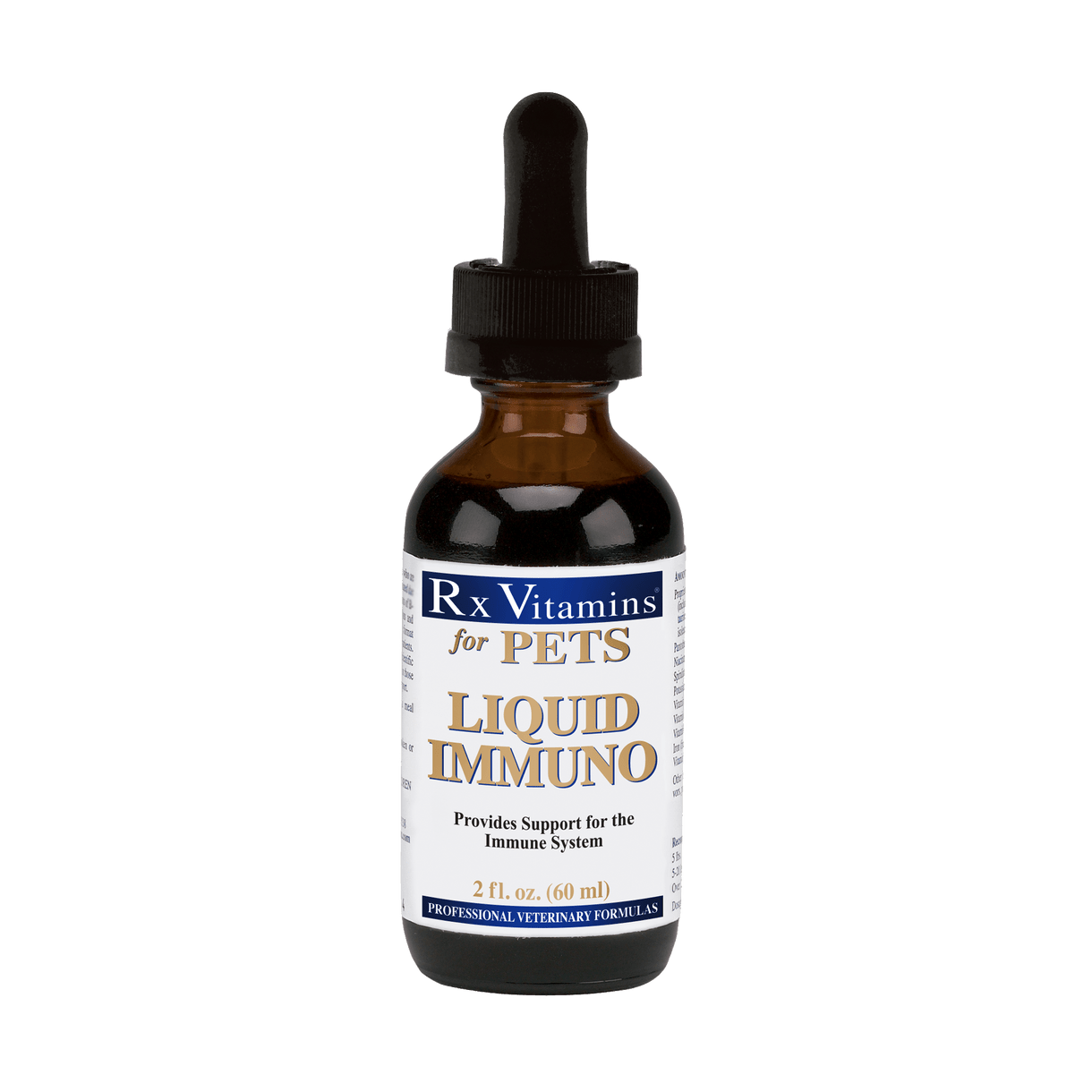 MHP Rx Vitamins for Pets Liquid Immuno Original 2 oz pet supplement in natural solution, supporting pet immune health.