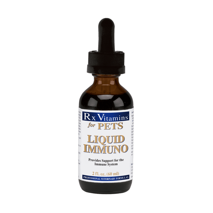 MHP Rx Vitamins for Pets Liquid Immuno Original 2 oz pet supplement in natural solution, supporting pet immune health.