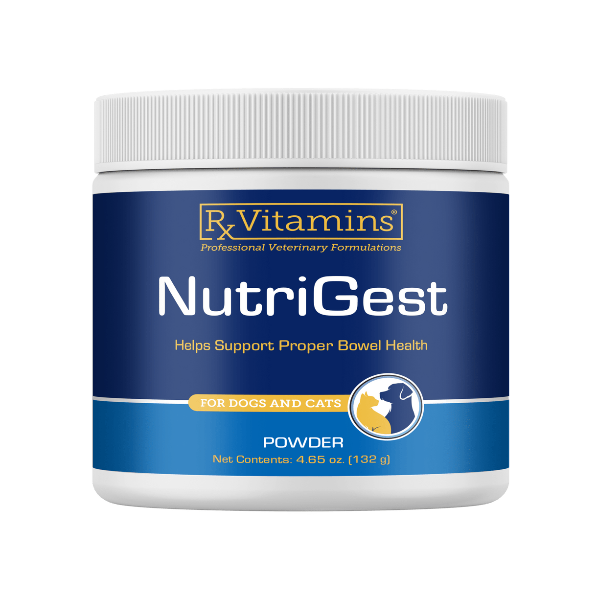 Rx Vitamins for Pets NutriGest powder in 4.65 oz container, digestive supplement for dogs and cats from MHP.