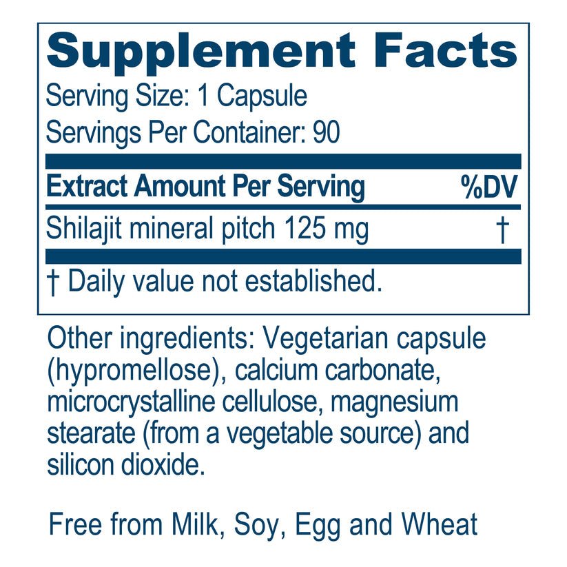 MHP Ayush Herbs Shilajeet Mumiyo capsules for endurance, longevity, and immune support, shown in a bottle with 90 caps.